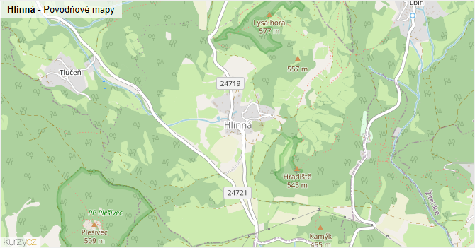 Hlinná - záplavové mapy stoleté vody