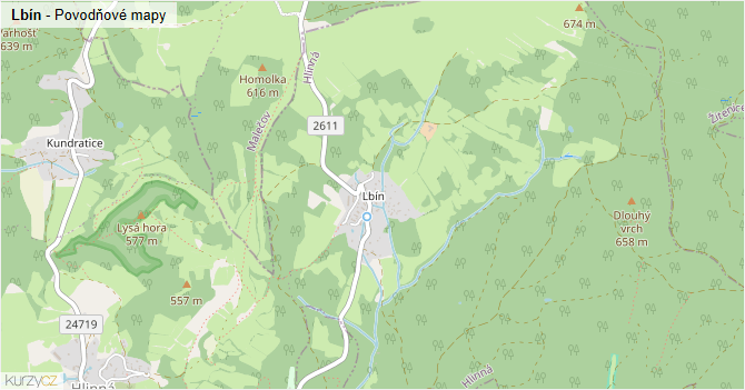 Lbín - záplavové mapy stoleté vody