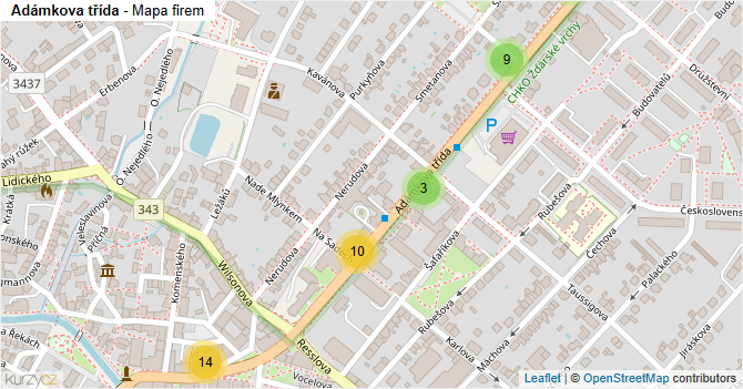 Adámkova třída - mapa firem