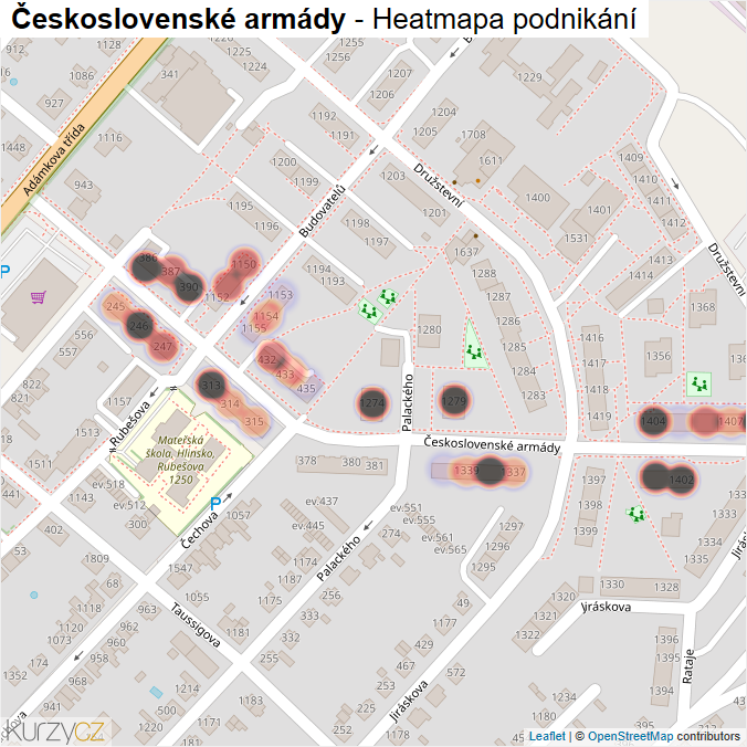 Mapa Československé armády - Firmy v ulici.