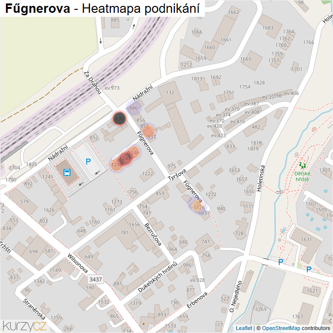 Mapa Fűgnerova - Firmy v ulici.