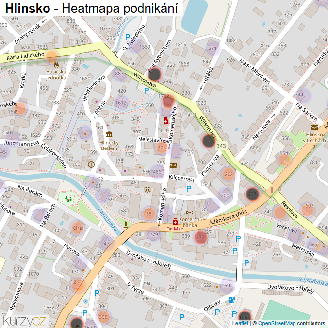 Mapa Hlinsko - Firmy v části obce.