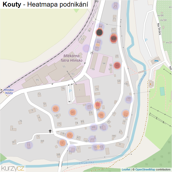 Mapa Kouty - Firmy v části obce.