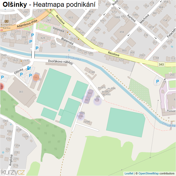 Mapa Olšinky - Firmy v ulici.