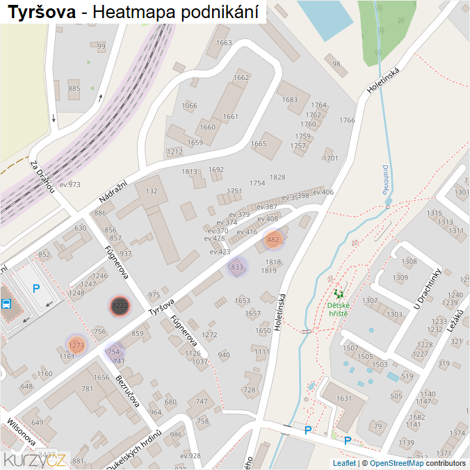 Mapa Tyršova - Firmy v ulici.