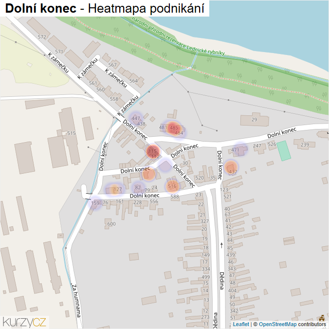 Mapa Dolní konec - Firmy v ulici.
