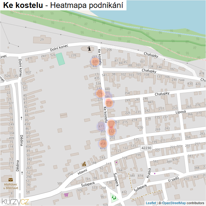 Mapa Ke kostelu - Firmy v ulici.