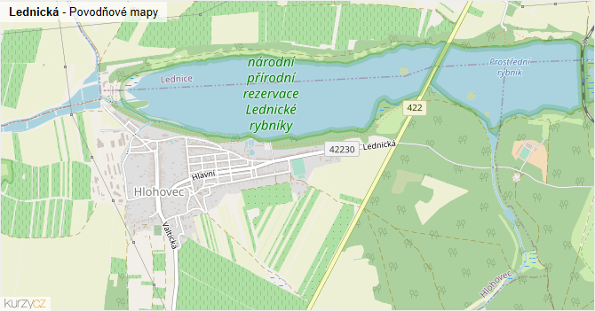 Lednická - záplavové mapy stoleté vody