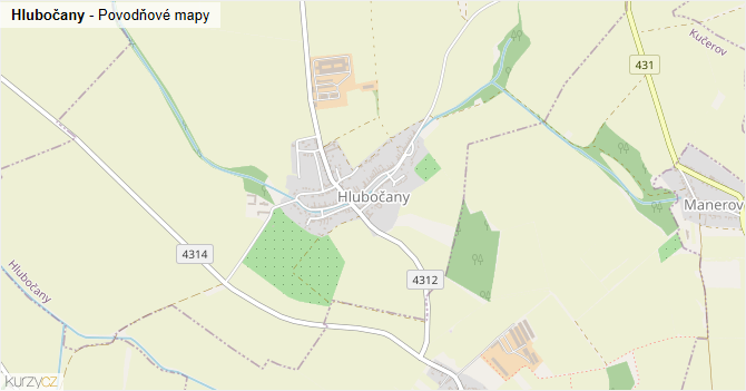 Hlubočany - záplavové mapy stoleté vody