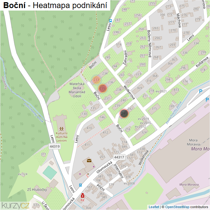 Mapa Boční - Firmy v ulici.