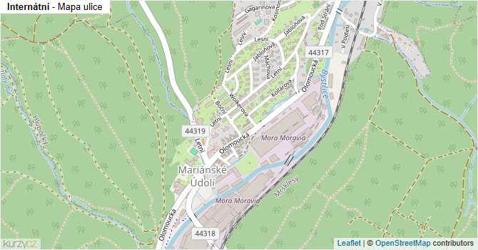 Internátní - mapa ulice