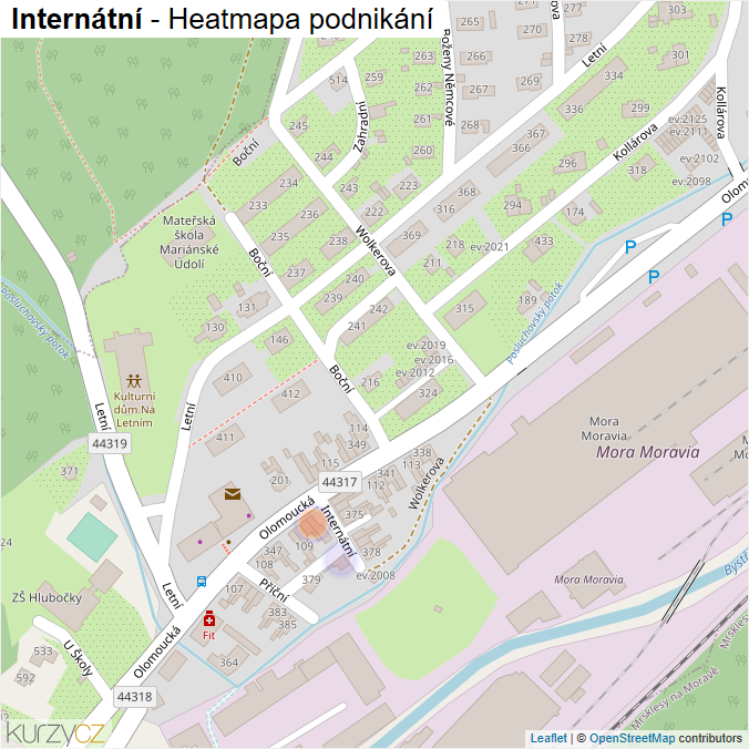 Mapa Internátní - Firmy v ulici.