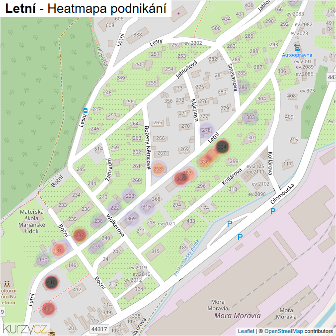 Mapa Letní - Firmy v ulici.