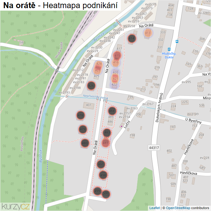 Mapa Na orátě - Firmy v ulici.