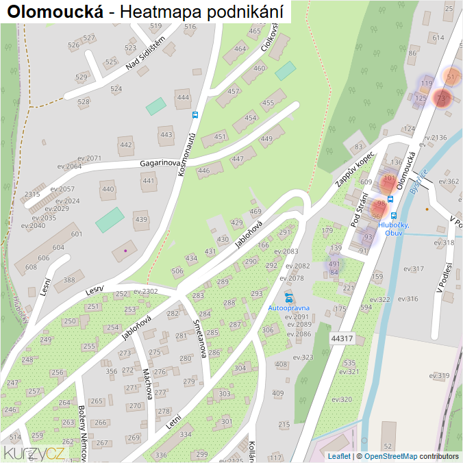 Mapa Olomoucká - Firmy v ulici.