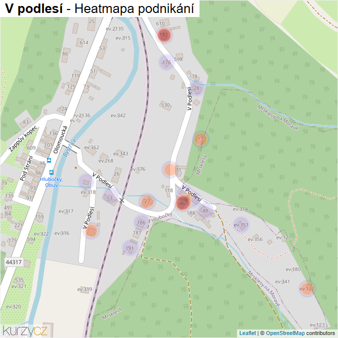Mapa V podlesí - Firmy v ulici.