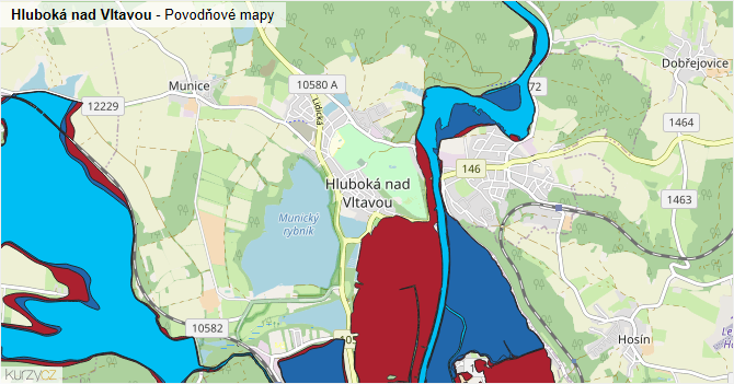 Hluboká nad Vltavou - záplavové mapy stoleté vody