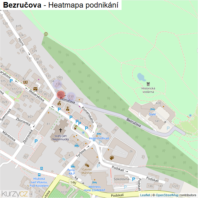 Mapa Bezručova - Firmy v ulici.