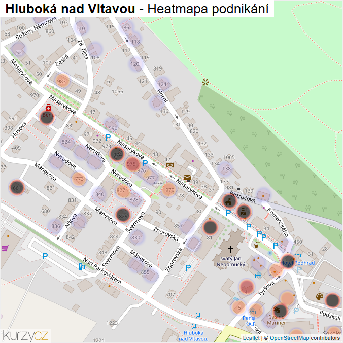Mapa Hluboká nad Vltavou - Firmy v části obce.
