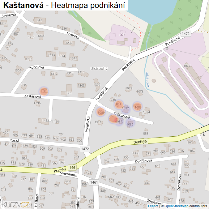 Mapa Kaštanová - Firmy v ulici.