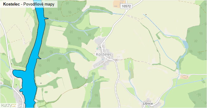 Kostelec - záplavové mapy stoleté vody
