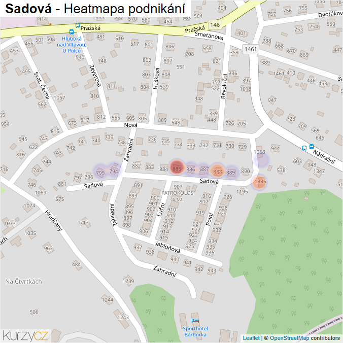 Mapa Sadová - Firmy v ulici.