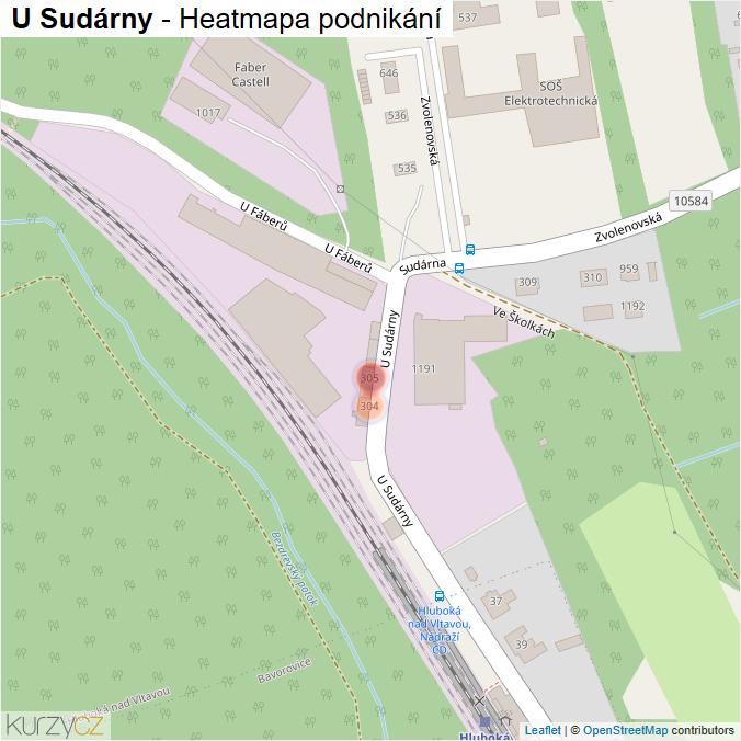 Mapa U Sudárny - Firmy v ulici.