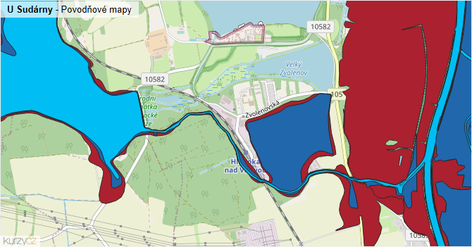 U Sudárny - záplavové mapy stoleté vody