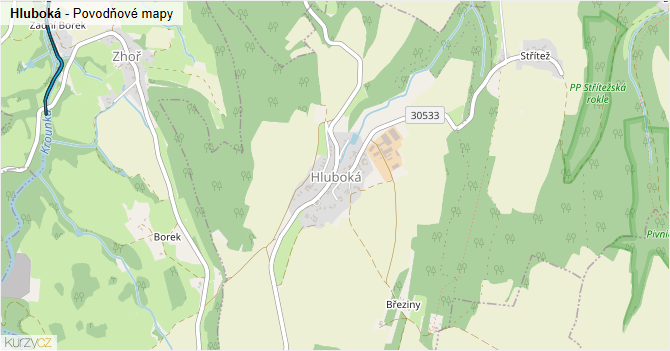 Hluboká - záplavové mapy stoleté vody