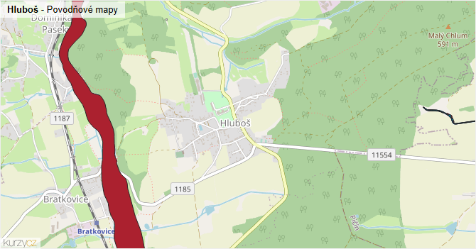 Hluboš - záplavové mapy stoleté vody