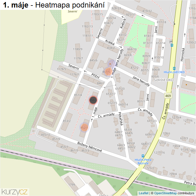 Mapa 1. máje - Firmy v ulici.