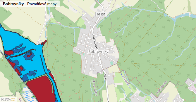 Bobrovníky - záplavové mapy stoleté vody