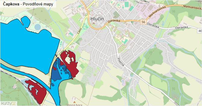 Čapkova - záplavové mapy stoleté vody