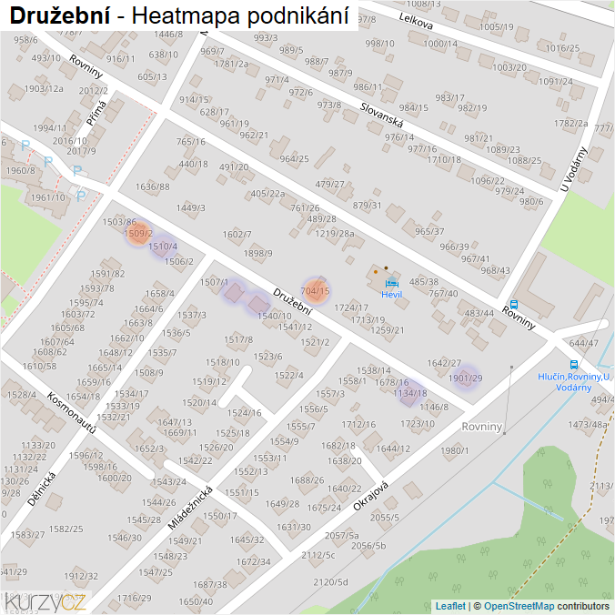 Mapa Družební - Firmy v ulici.