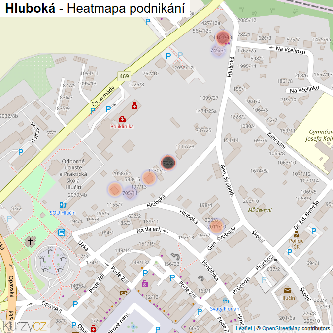 Mapa Hluboká - Firmy v ulici.