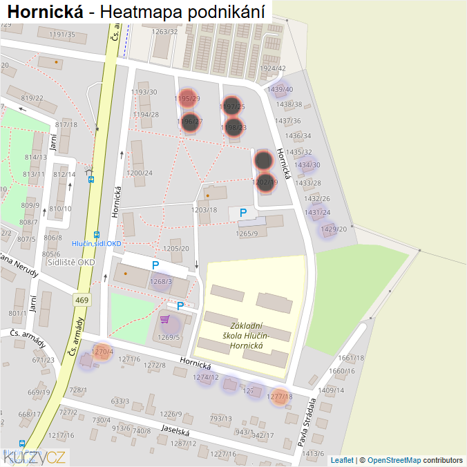 Mapa Hornická - Firmy v ulici.