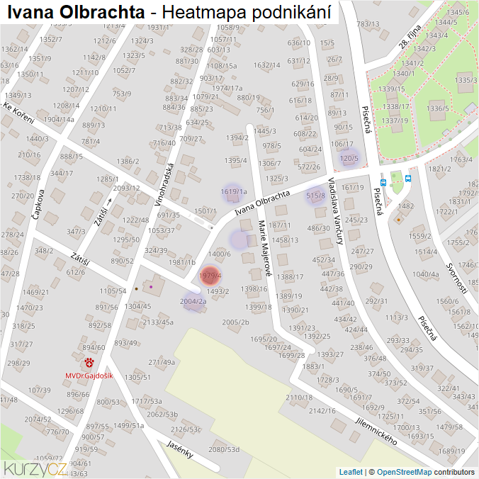 Mapa Ivana Olbrachta - Firmy v ulici.