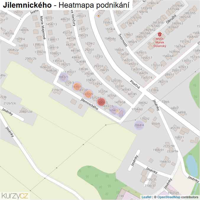 Mapa Jilemnického - Firmy v ulici.