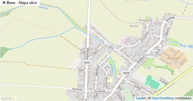 K Boru - mapa ulice