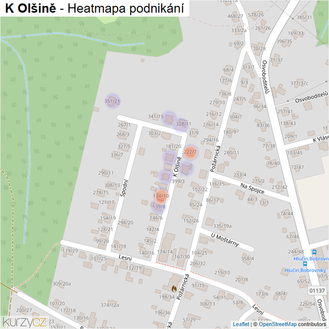 Mapa K Olšině - Firmy v ulici.