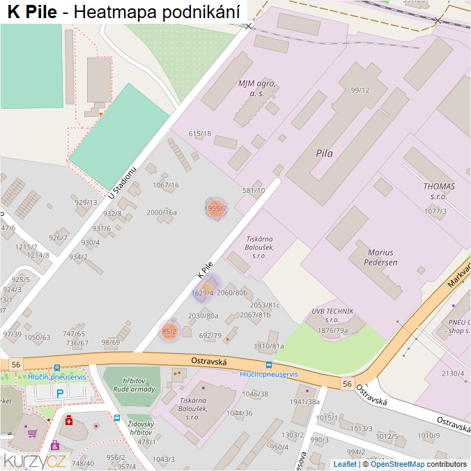 Mapa K Pile - Firmy v ulici.