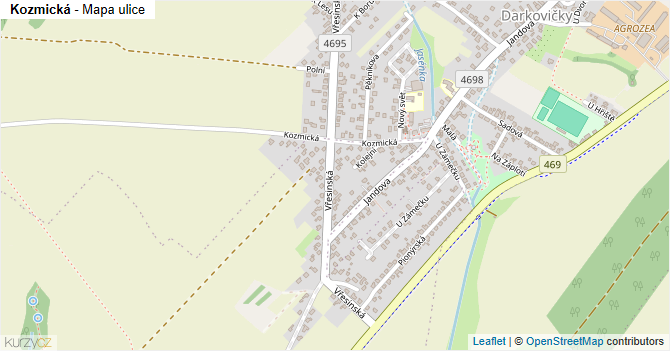 Kozmická - mapa ulice