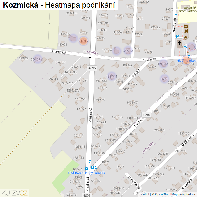 Mapa Kozmická - Firmy v ulici.