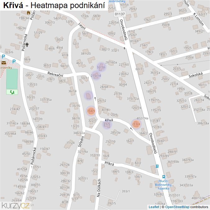 Mapa Křivá - Firmy v ulici.