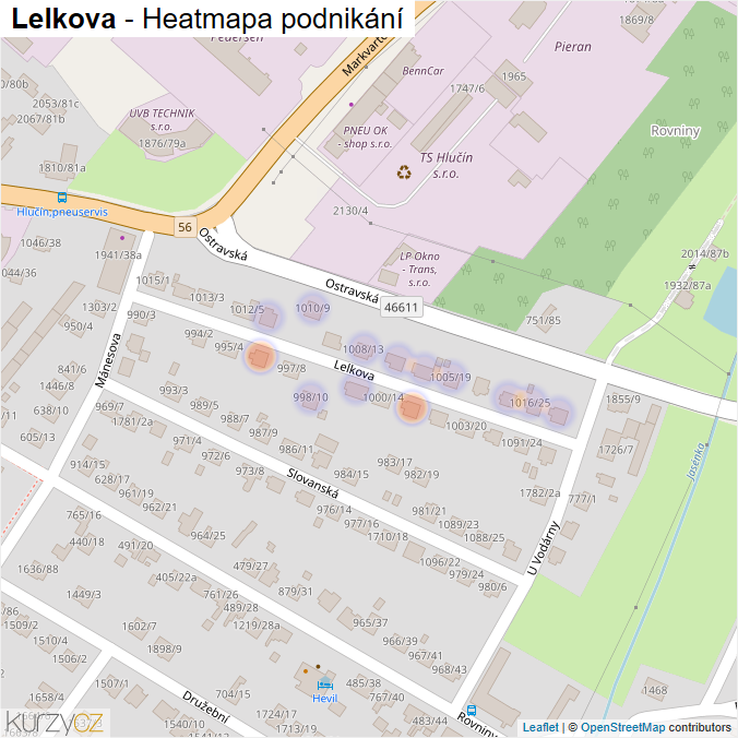 Mapa Lelkova - Firmy v ulici.