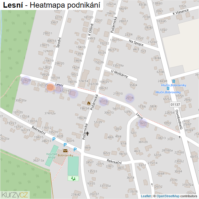 Mapa Lesní - Firmy v ulici.