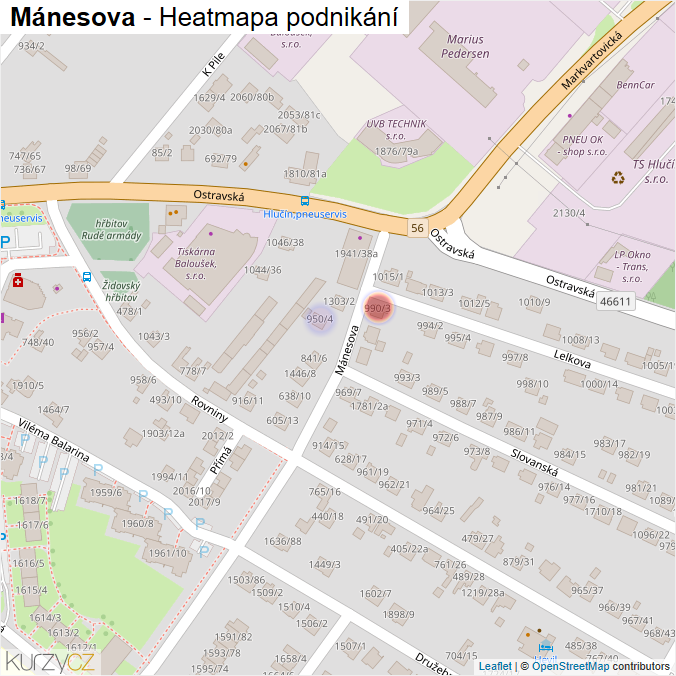 Mapa Mánesova - Firmy v ulici.