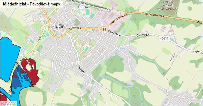 Mládežnická - záplavové mapy stoleté vody