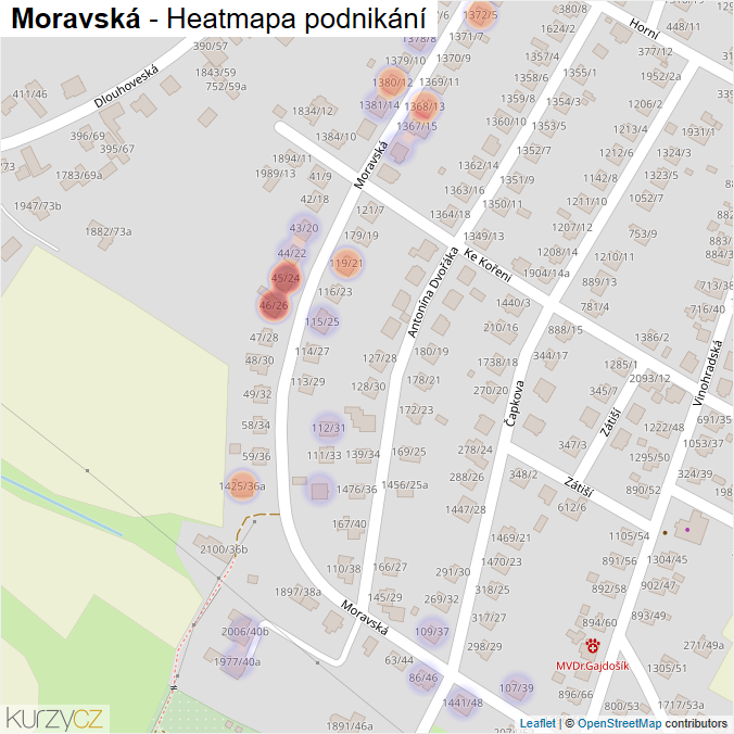 Mapa Moravská - Firmy v ulici.