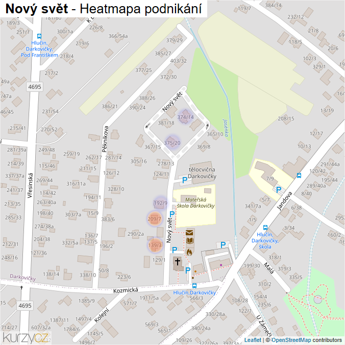 Mapa Nový svět - Firmy v ulici.